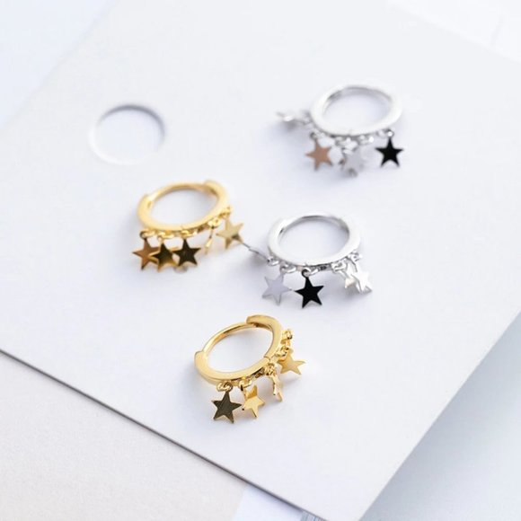 NEW 925 Sterling Silver Star Hoop Earrings - Picture 2 of 8